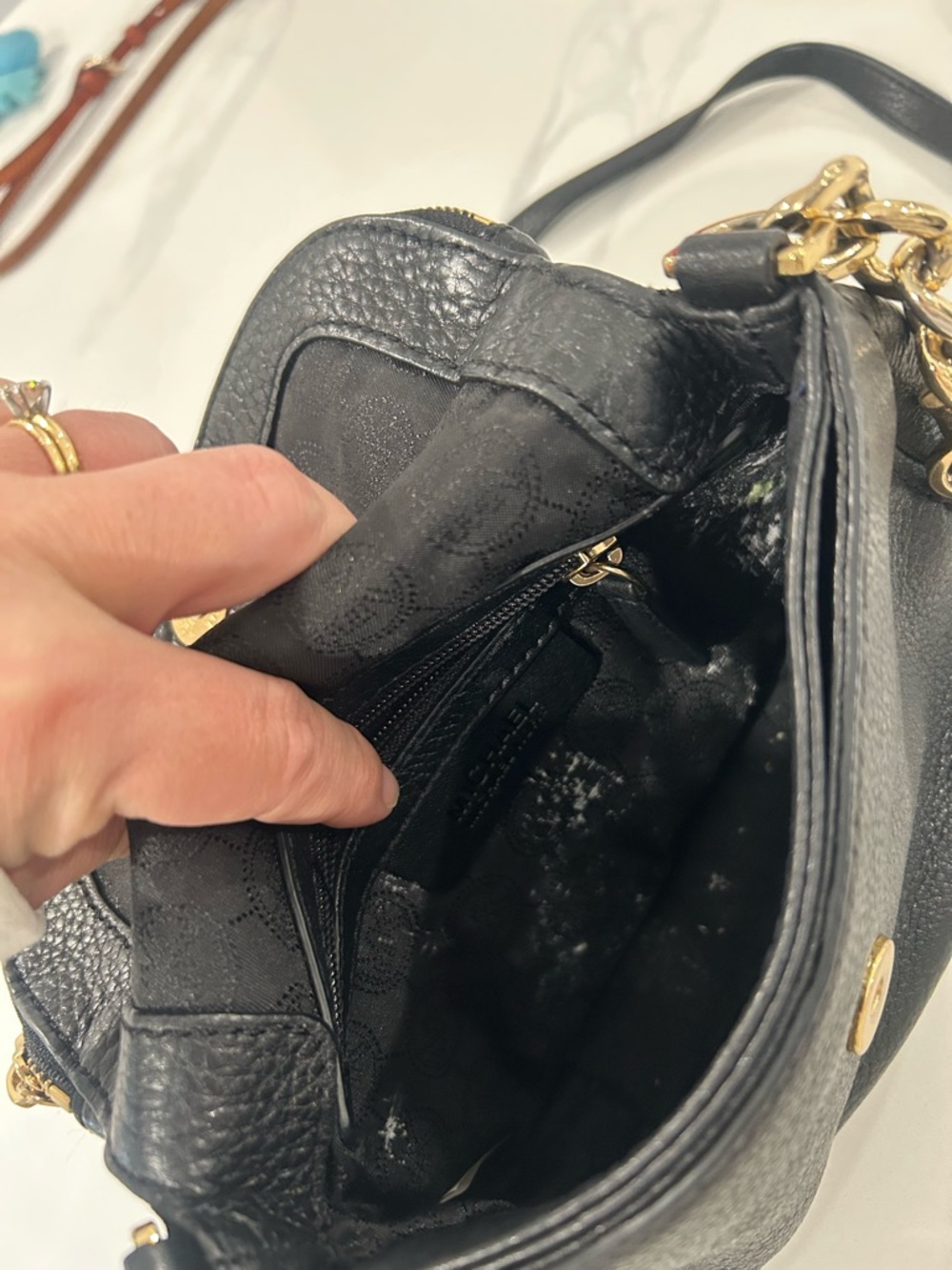 Michael Kors Black Pebbled Leather Crossbody with Gold Chain Accents - Picture 4 of 6